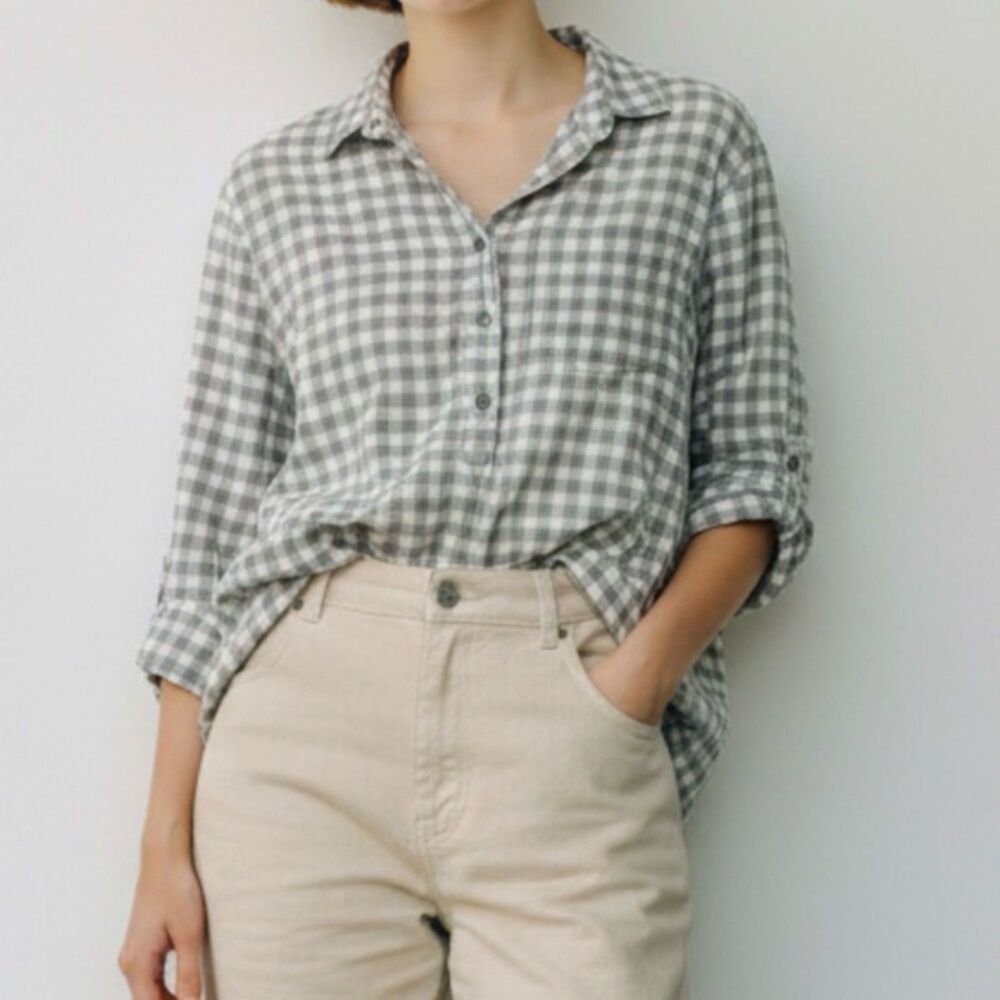 J. Crew	Women's Boy Fit Gingham Popover 3/4 Shirt